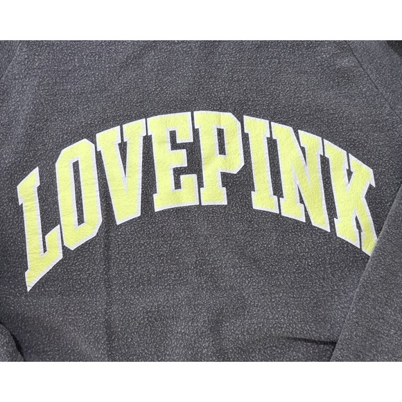 Victoria's Secret PINK Large Pullover Sweatshirt Gray Long Sleeve Neon Yellow - Picture 5 of 6